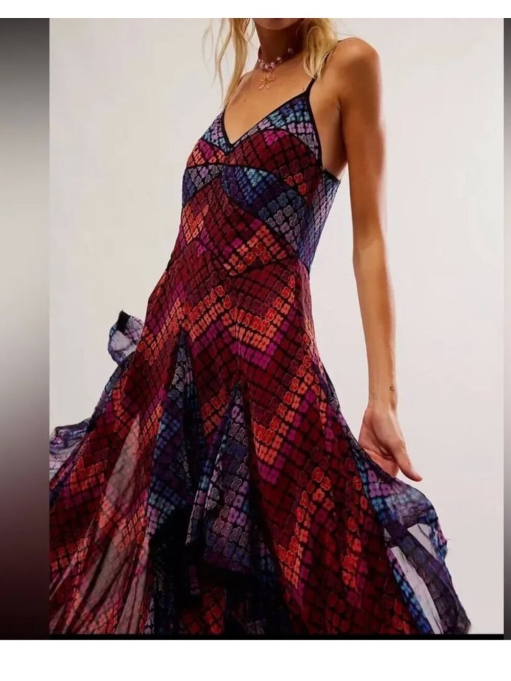 NWOT Free People Honey Bee Printed Maxi Dress in Wine Combo